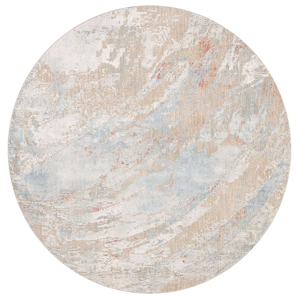 Surya Brunswick Cream, Tan, Taupe, Light Slate, Blue and Seafoam 6"7" Round Area Rug, , large