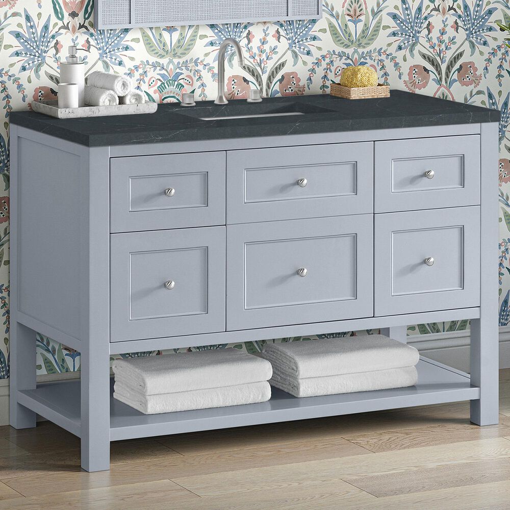 James Martin Vanities Breckenridge 48&quot; Single Bathroom Vanity in Serenity Blue with 3 cm Charcoal Soapstone Quartz Top and Rectangular Sink, , large