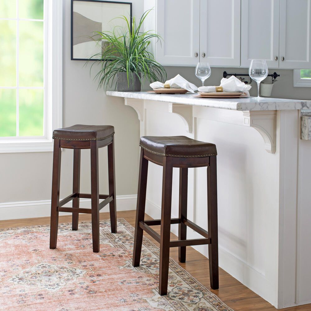 Linon Home Decor Claridge Bar Stool with Brown Cushion in Dark Brown (Set of 2), , large