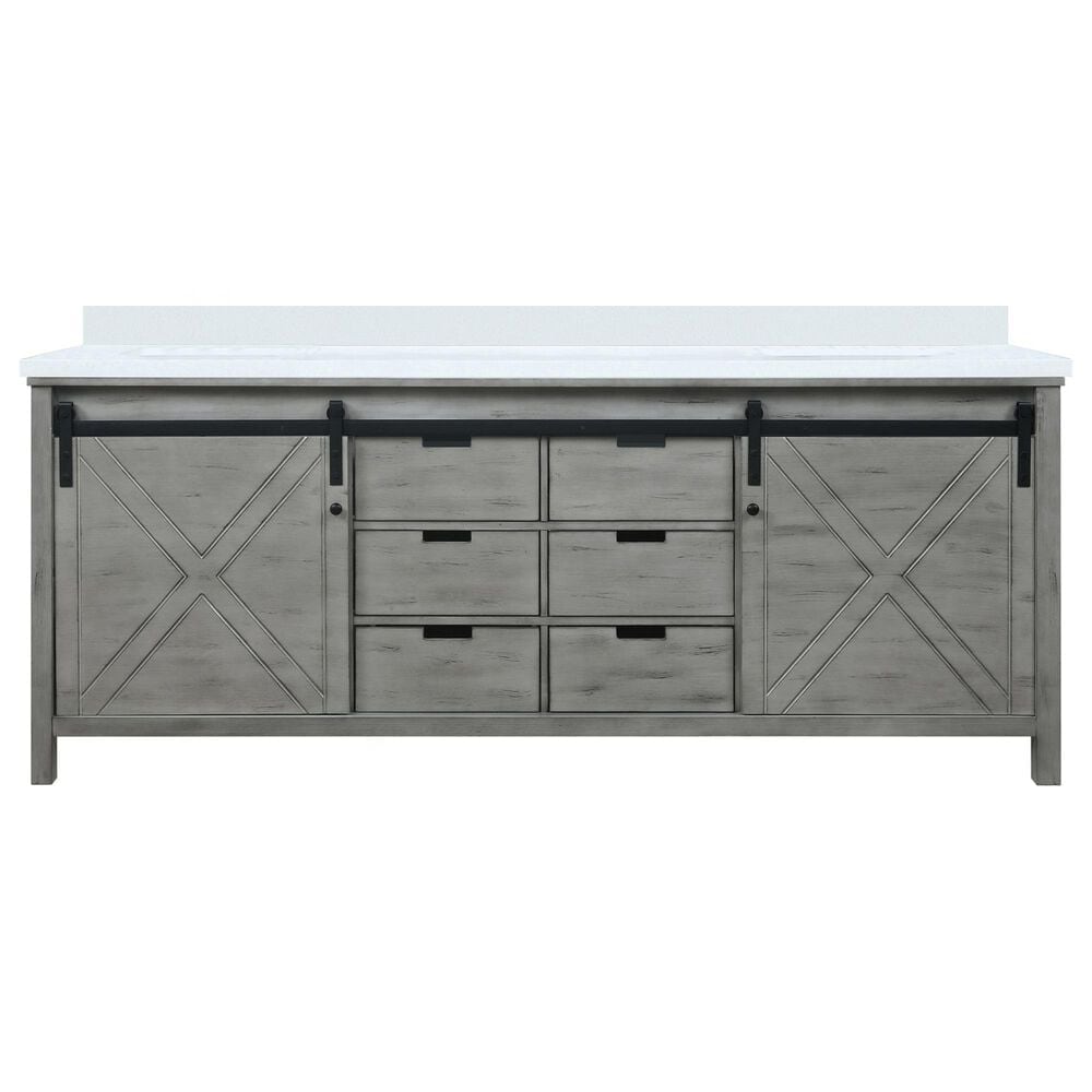Lexora Home Marsyas 84" Double Bathroom Vanity in Ash Grey with White Quartz Top and Rectangular Sinks, , large