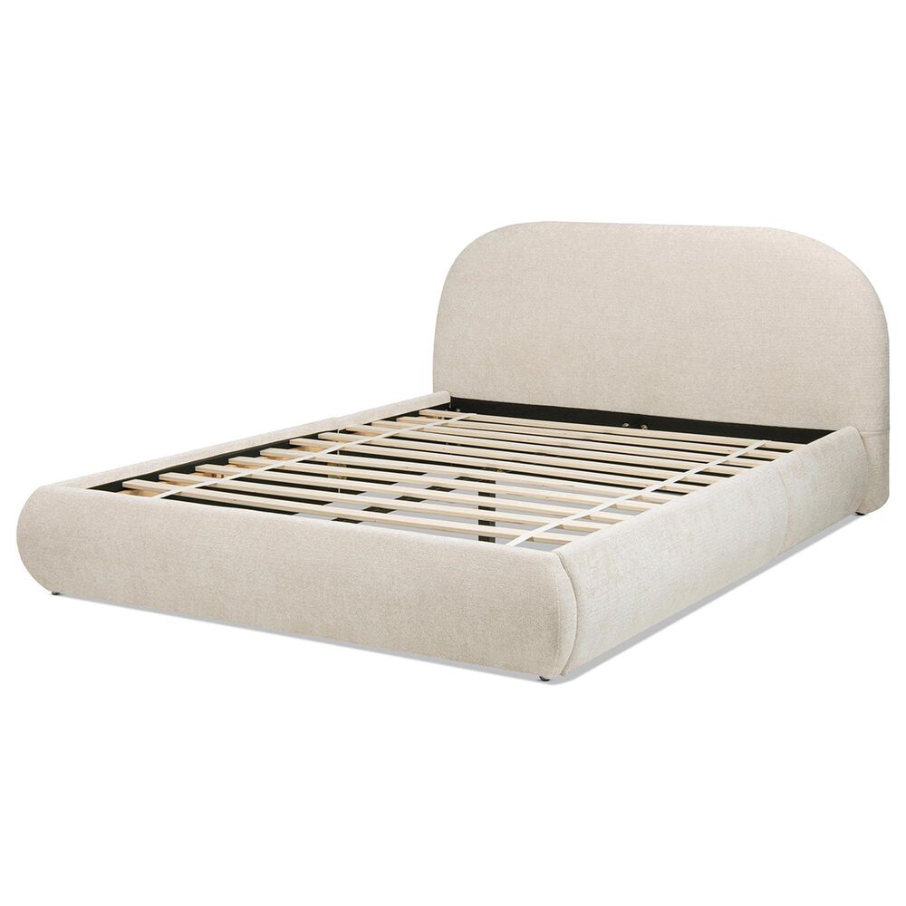 Jennifer Taylor Home Archie Puffy Grounded King Upholstered Platform Bed in Oatmeal Light Beige, , large