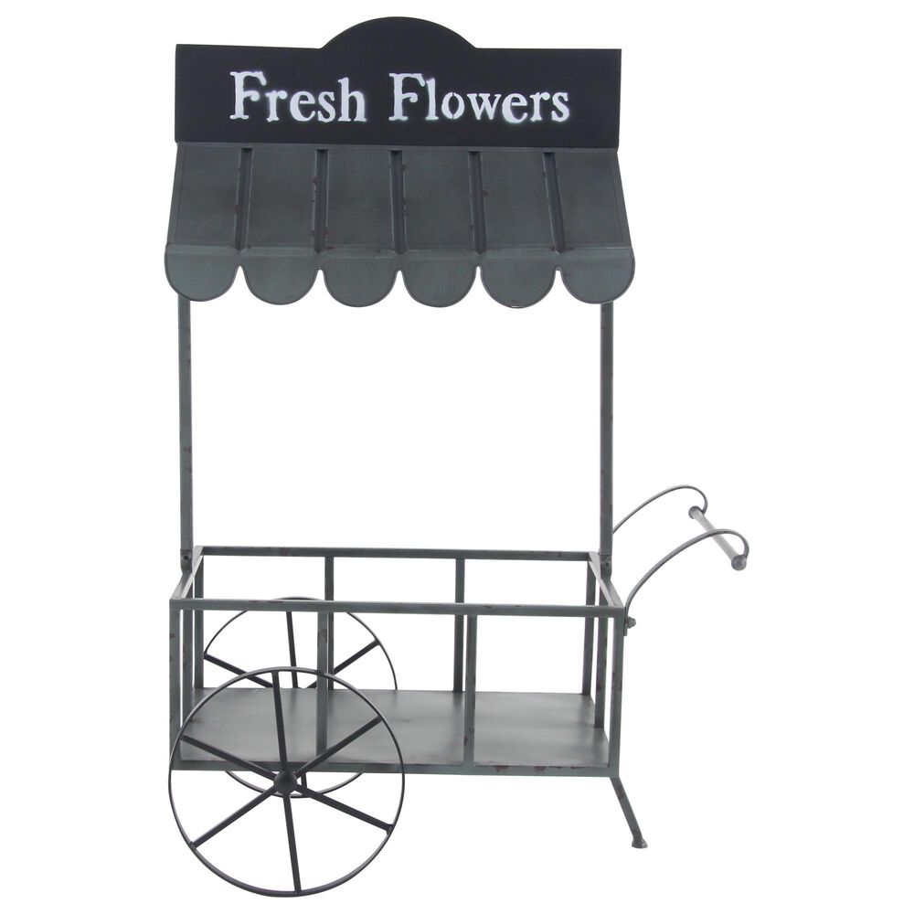 Maple and Jade Farmhouse Plantstand in Distressed Gray, Polished Black and White, , large