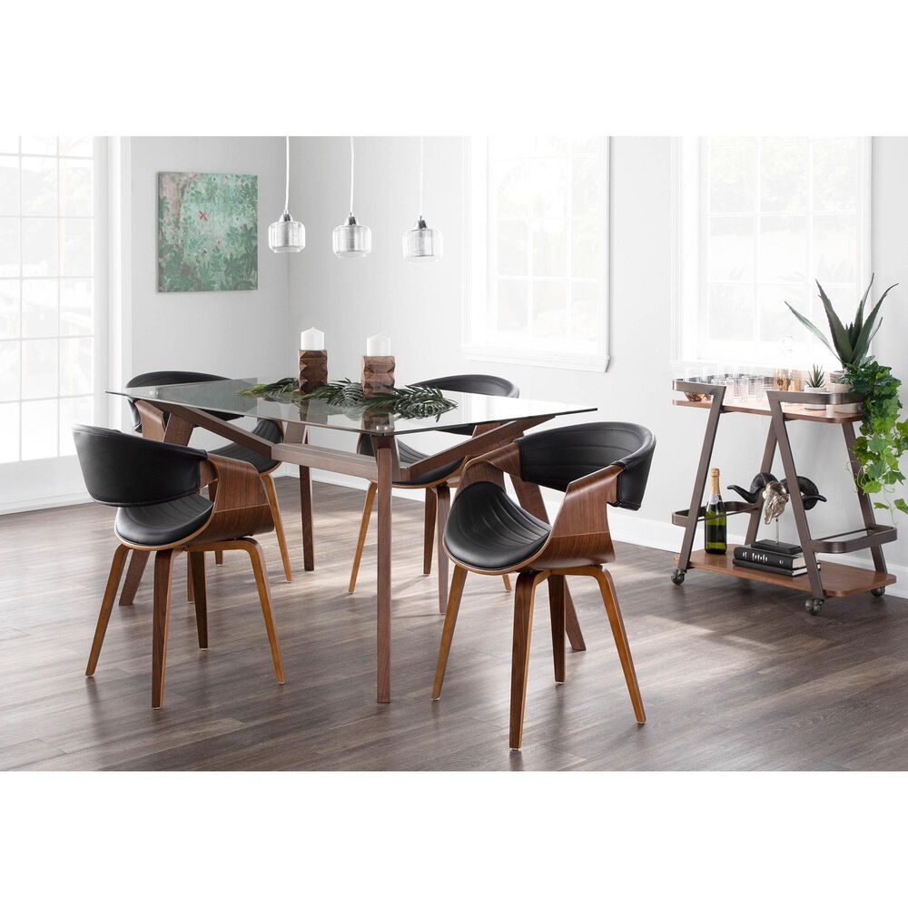 Lumisource Curvo Dining Chair in Black Faux Leather and Walnut Finish, , large