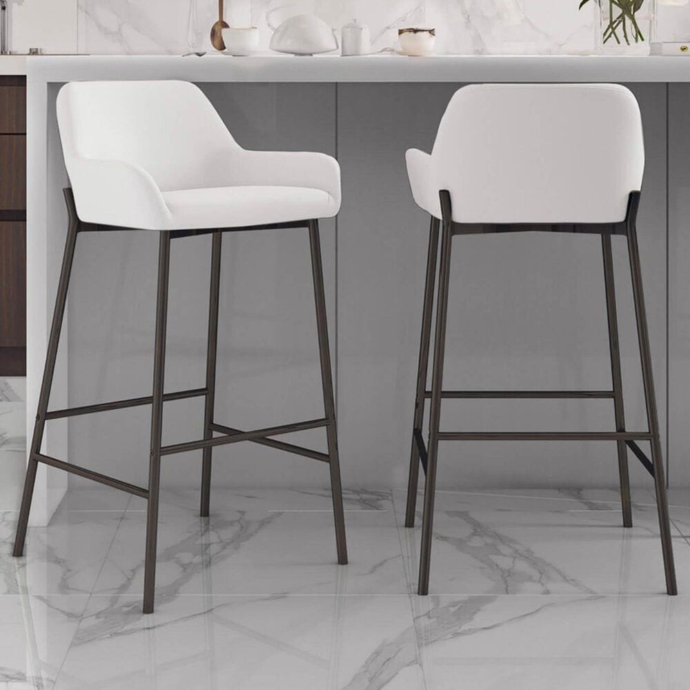 LumiSource Daniella Bar Stool with White Upholstery in Black (Set of 2), , large