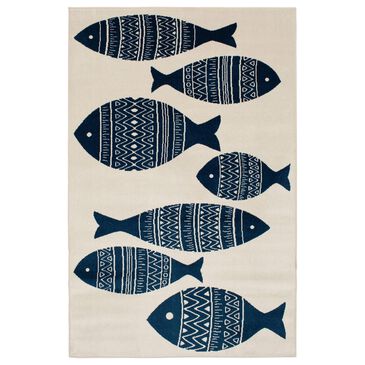 Central Oriental Terrace Tropic Friendly Fish 7"10" x 9"10" Snow and Sapphire Area Rug, , large