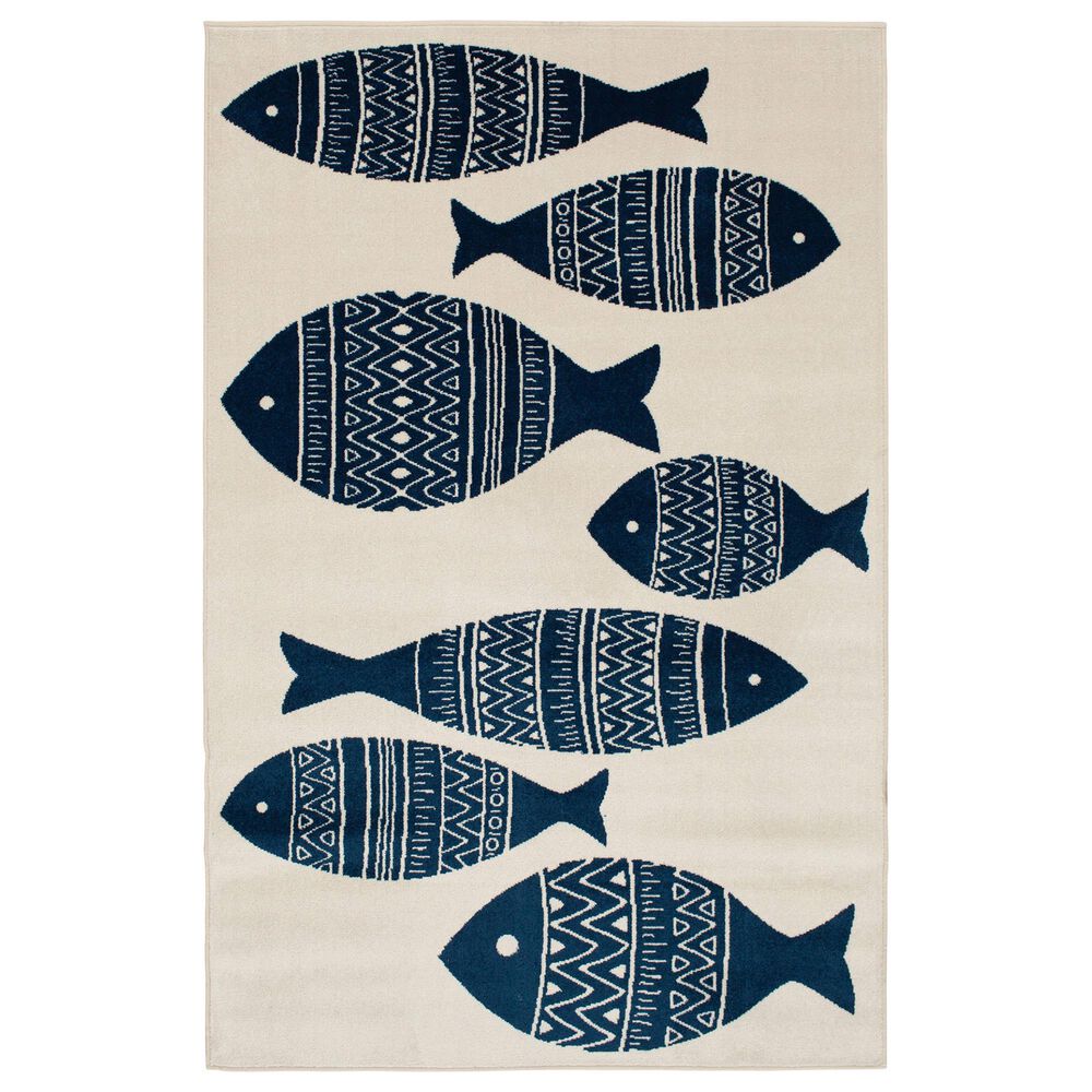 Central Oriental Terrace Tropic Friendly Fish 7"10" x 9"10" Snow and Sapphire Area Rug, , large