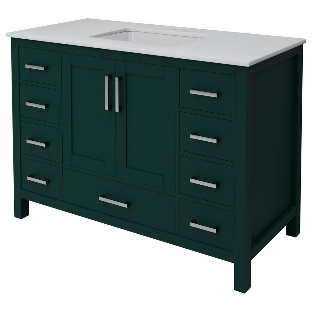 Lexora Home Jacques 48" Single Bathroom Vanity in Green with 2 cm White Cultured Marble Top and Rectangular Sink, , large
