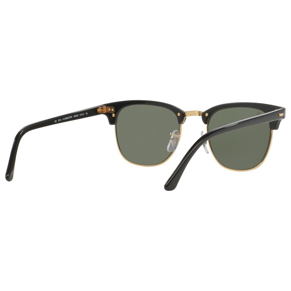 Rayban Glasses Clubmaster Classic Sunglasses with G-15 Green Lenses in Polished Black and Gold, , large