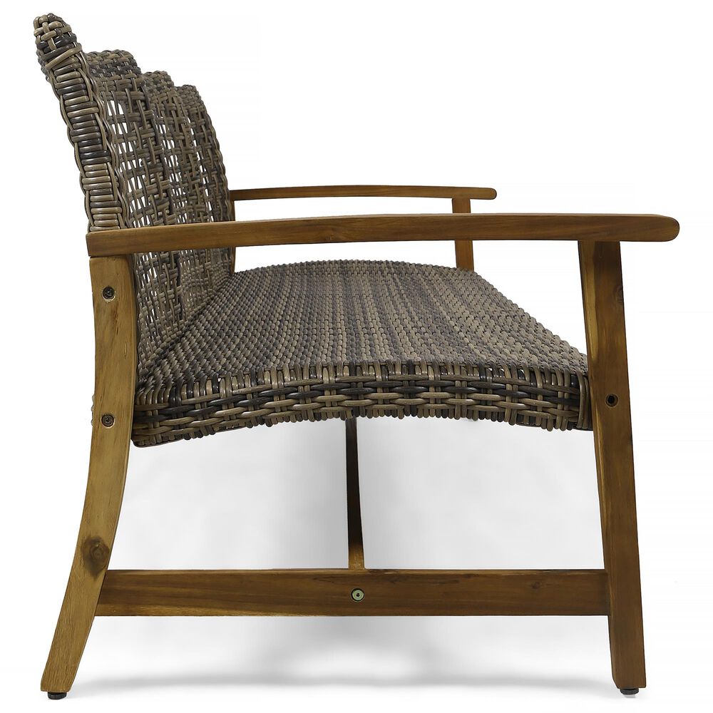 Hearth and Haven Hampton Outdoor Wicker Sofa with Wooden Frame in Grey and Natural, , large