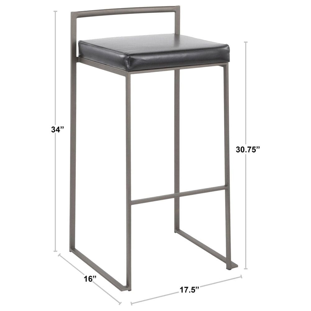 Lumisource Fuji Stackable Barstool with White Faux Leather in Brushed Stainless Steel &#40;Set of 2&#41;, , large
