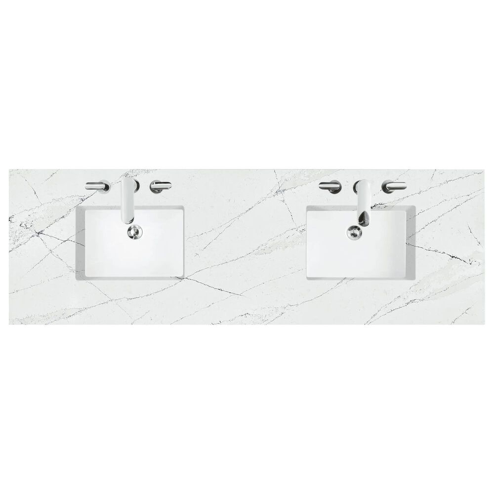 James Martin Malibu 72&quot; Double Bathroom Vanity in Amber Birch with 3 cm Ethereal Noctis Quartz Top and Rectangular Sinks, , large