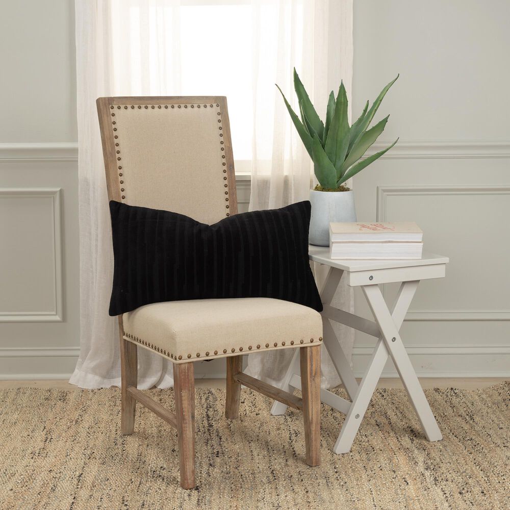Rizzy Home 14&quot; x 26&quot; Striped Down Filled Lumbar Pillow in Black, , large