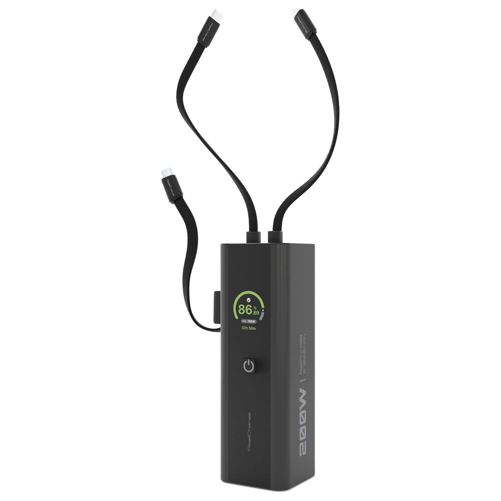 ReelCharge 27,000 mAh Power Bank with Integrated Cable and Smart Display in Charcoal, , large