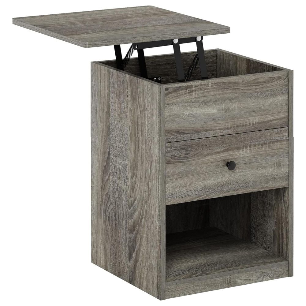HOMLUX 1-Drawer Lift Top Nightstand in French Oak Grey, , large