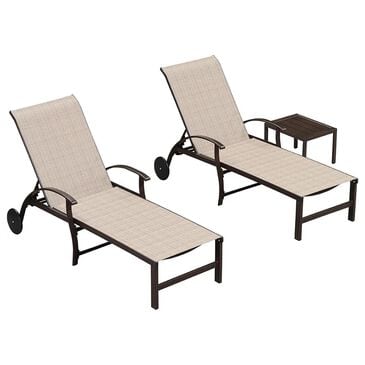 HOMLUX 3-Piece Patio Chaise Lounge Set with Wheels in Khaki, , large