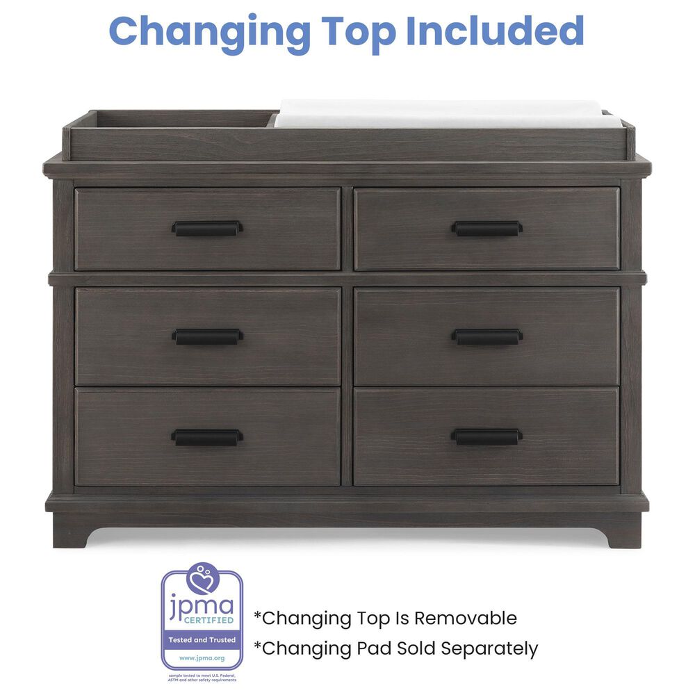 Delta Children Asher 6-Drawer Dresser with Changing Top in Rustic Grey, , large