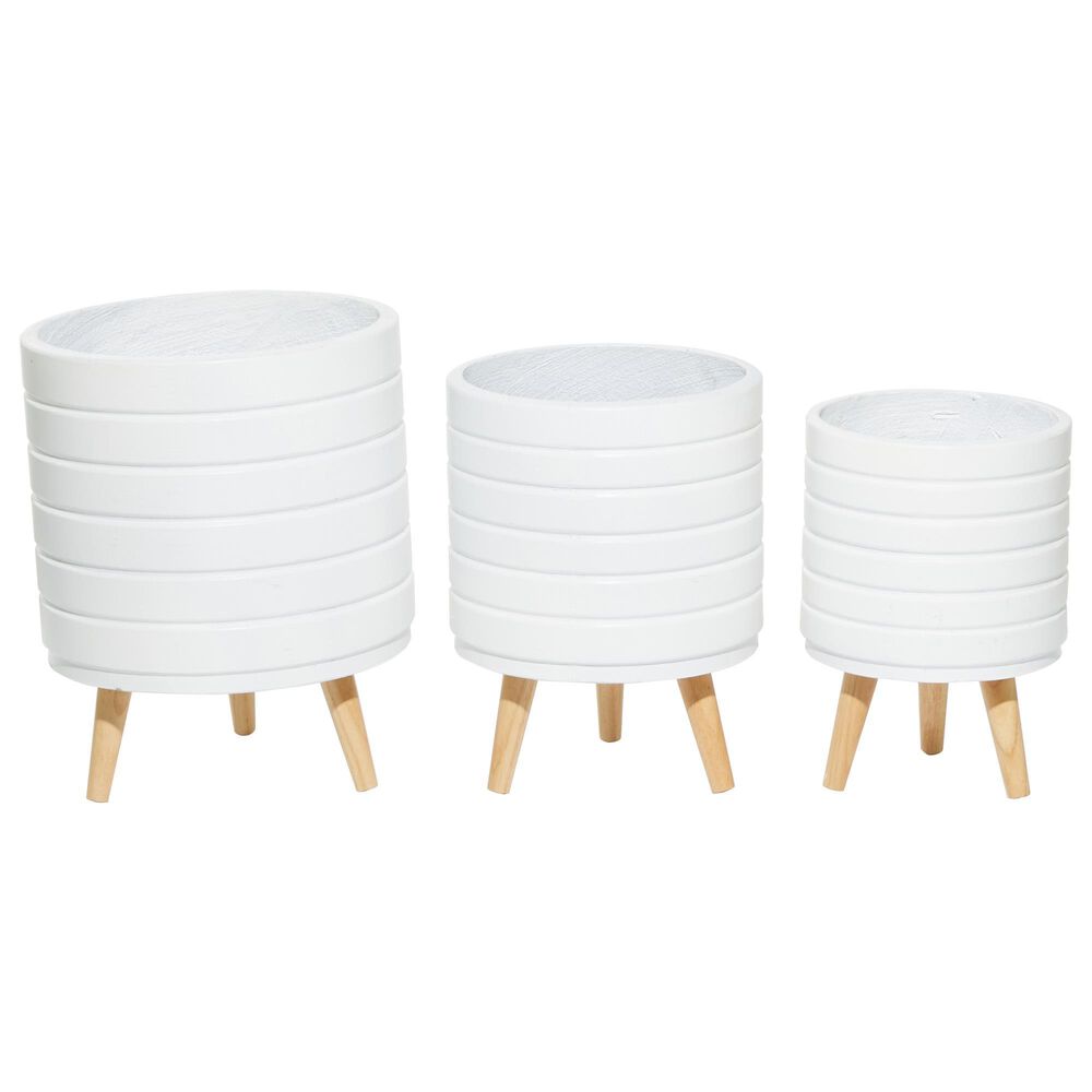 Maple and Jade CosmoLiving by Cosmopolitan Contemporary Wood Planter White Set of 3, , large