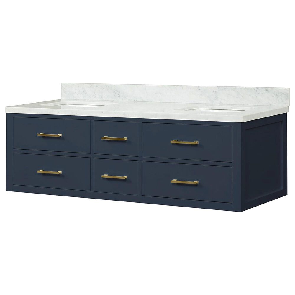 Lexora Home Castor 60" Double Bathroom Vanity in Black with 2 cm White Carrara Marble Top and Rectangular Sinks, , large