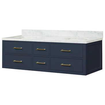 Lexora Home Castor 60" Double Bathroom Vanity in Black with 2 cm White Carrara Marble Top and Rectangular Sinks, , large