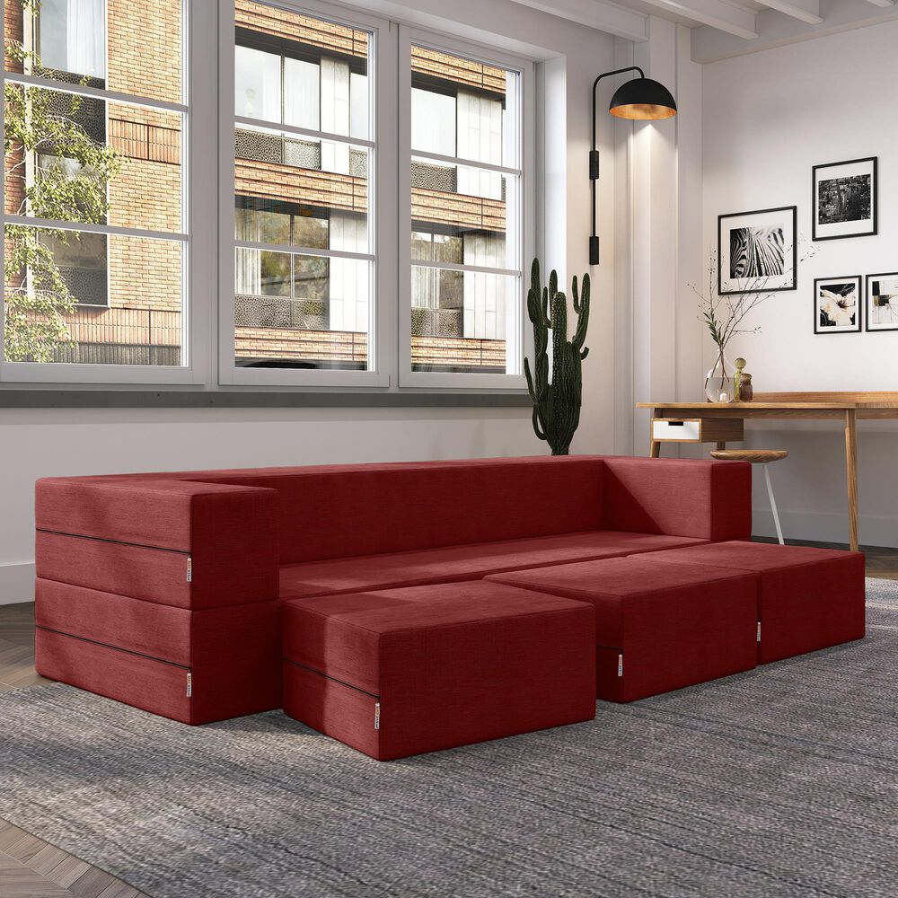 Jaxx Zipline 3-Piece Stationary Convertible Sleeper Sofa in Berry Velvet, , large