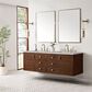 James Martin Vanities Amberly 72" Double Bathroom Vanity in Mid-Century Walnut with 3 cm Eternal Jasmine Pearl Silestone Top, Rectangular Sinks and FreePower Wireless Charger, , large