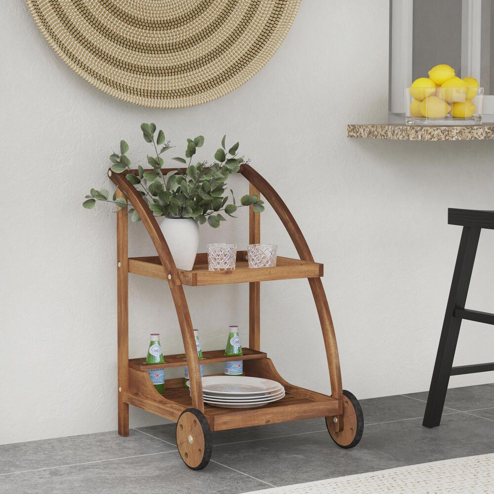 Linon Home Decor Catalan Patio Trolley Cart in Warm Acorn, , large