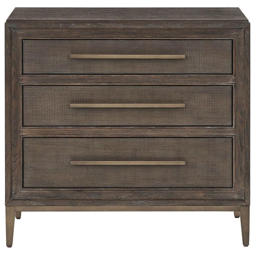 Furniture Worldwide Montclair 3-Drawer Nightstand in Medium Brown and Smoked Gold with Outlets and USB Ports, , large