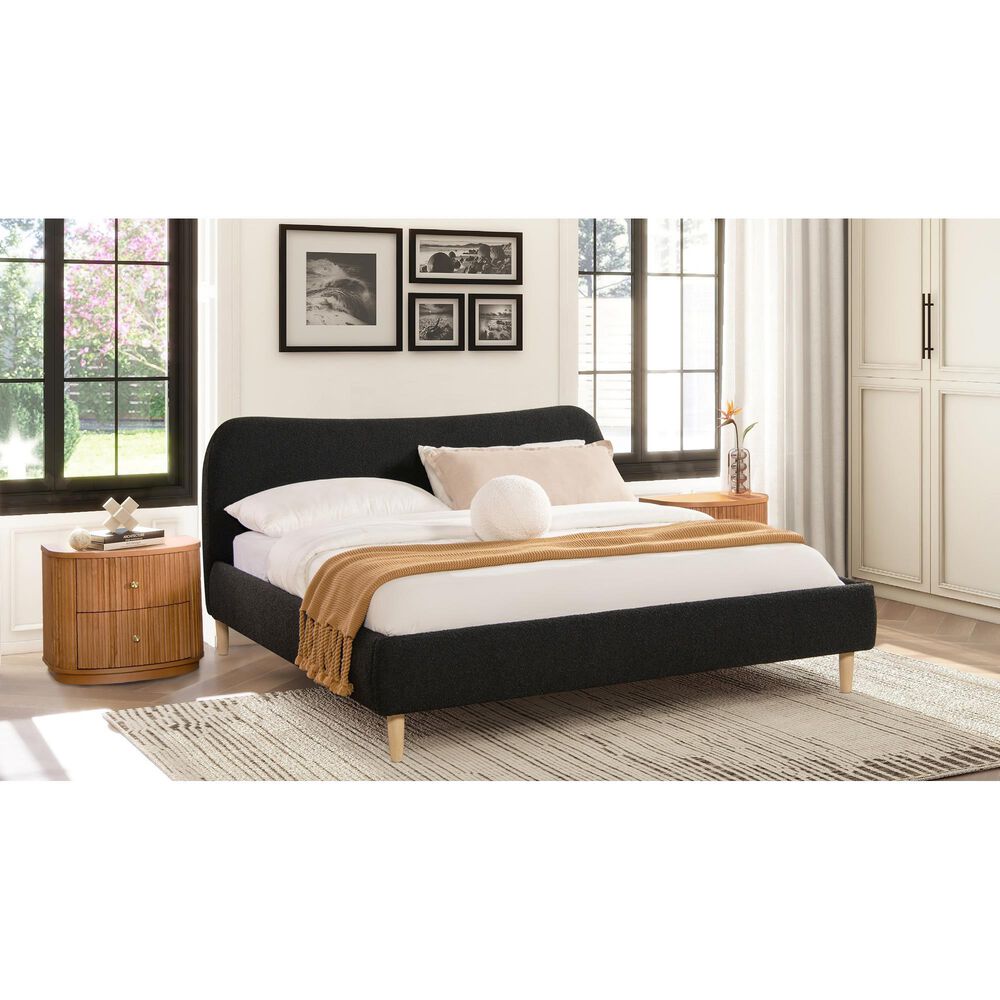 Jennifer Taylor Home Roman King Platform Bed with Ebony Black Upholstered in Natural Whitewashed, , large
