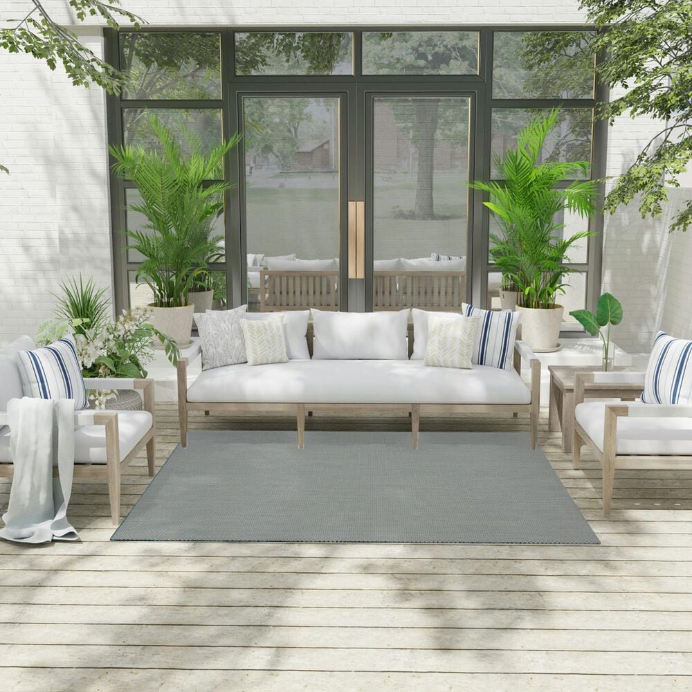 Nourison Courtyard Ivory and Aqua 6&#39; Square Indoor/Outdoor Area Rug, , large