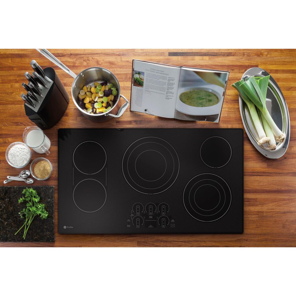 GE Profile 2-Piece Kitchen Package with Stainless Steel 30" Built-In Microwave Combination Wall Oven and Black 36" Electric Cooktop, , large