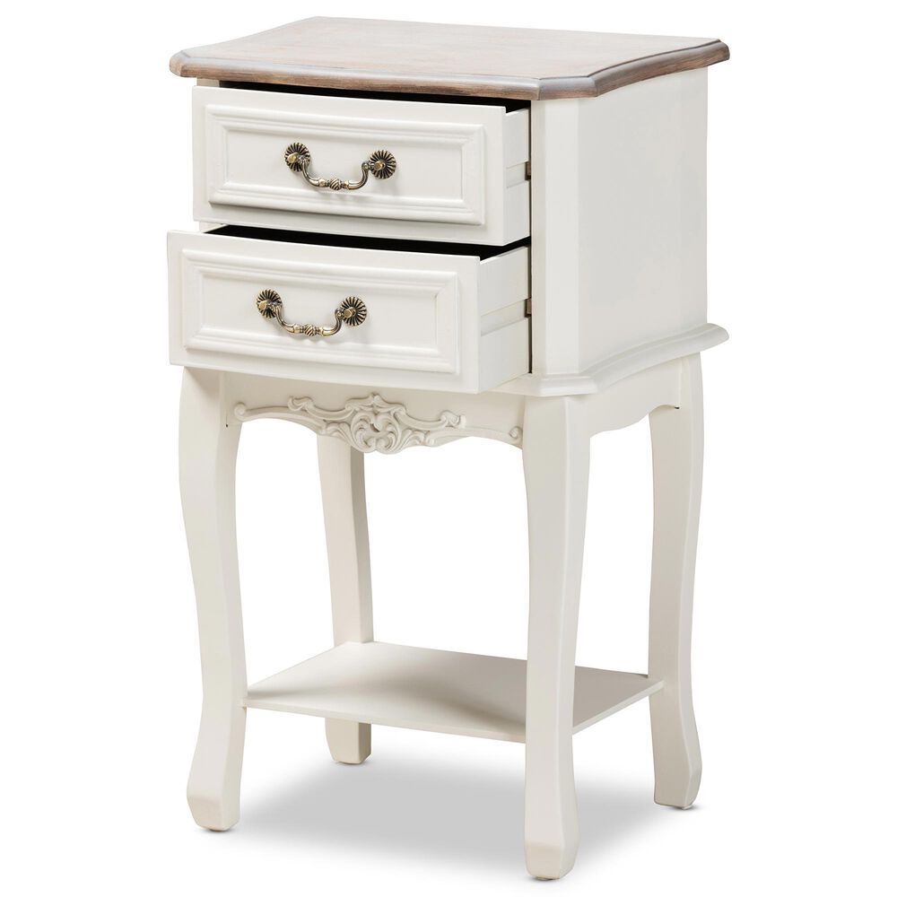 Baxton Studio Amalie 2-Drawer End Table in White and Oak, , large
