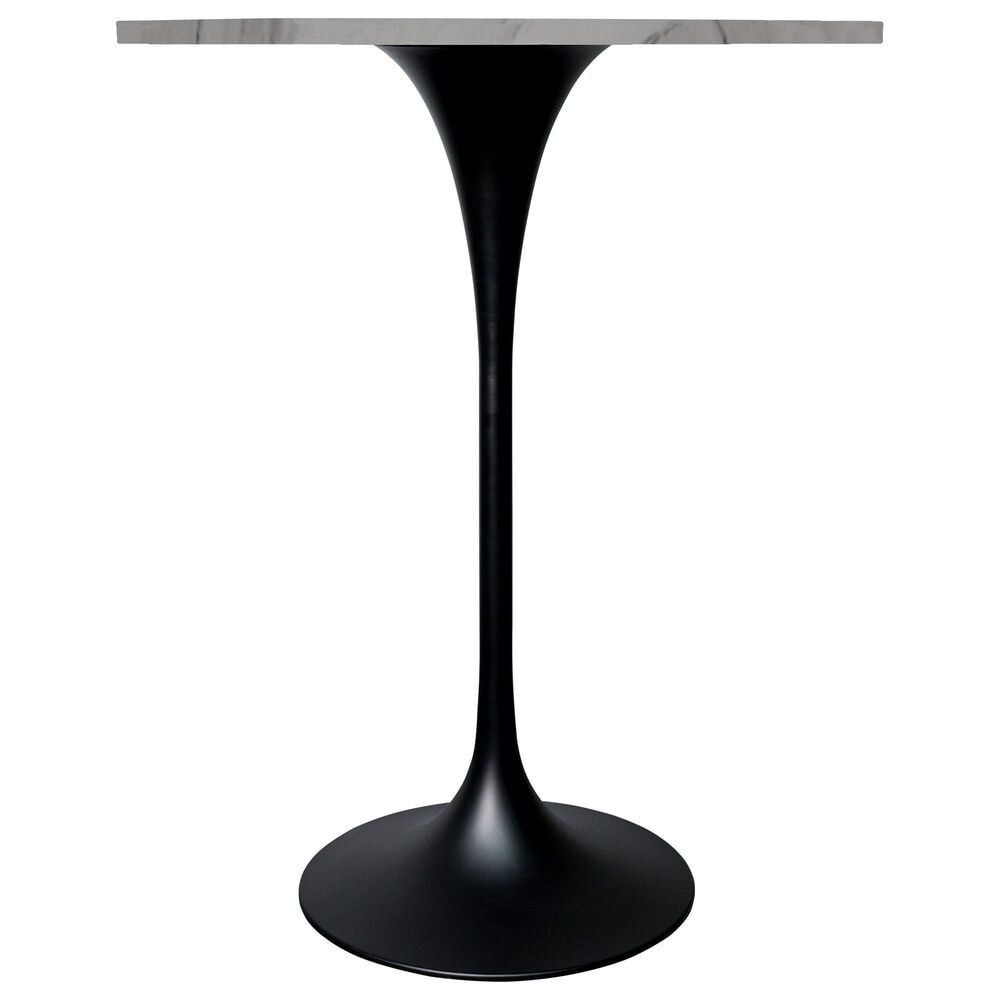 Leisuremod LeisureMod Verve Collection Modern Bar Height Table Black Base with 27 Round Marble White Sintered Stone Top, , large