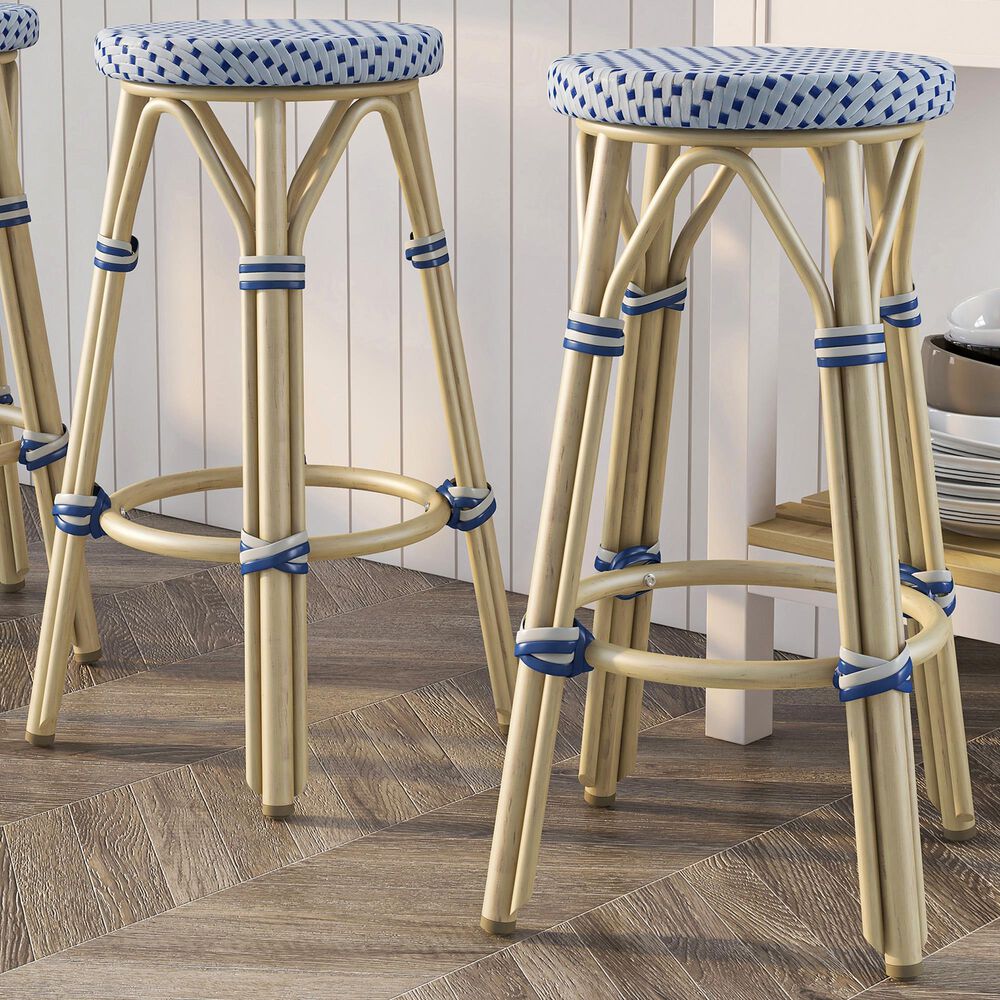 Furniture of America Eldridge 26&quot; Patio Bar Stool in Natural, Navy and Gray &#40;Set of 2&#41;, , large