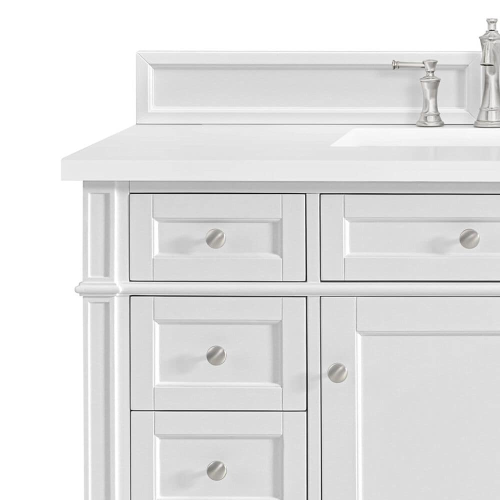James Martin Brittany 84" Double Bathroom Vanity in Bright White with 3 cm White Zeus Top and Rectangular Sinks, , large