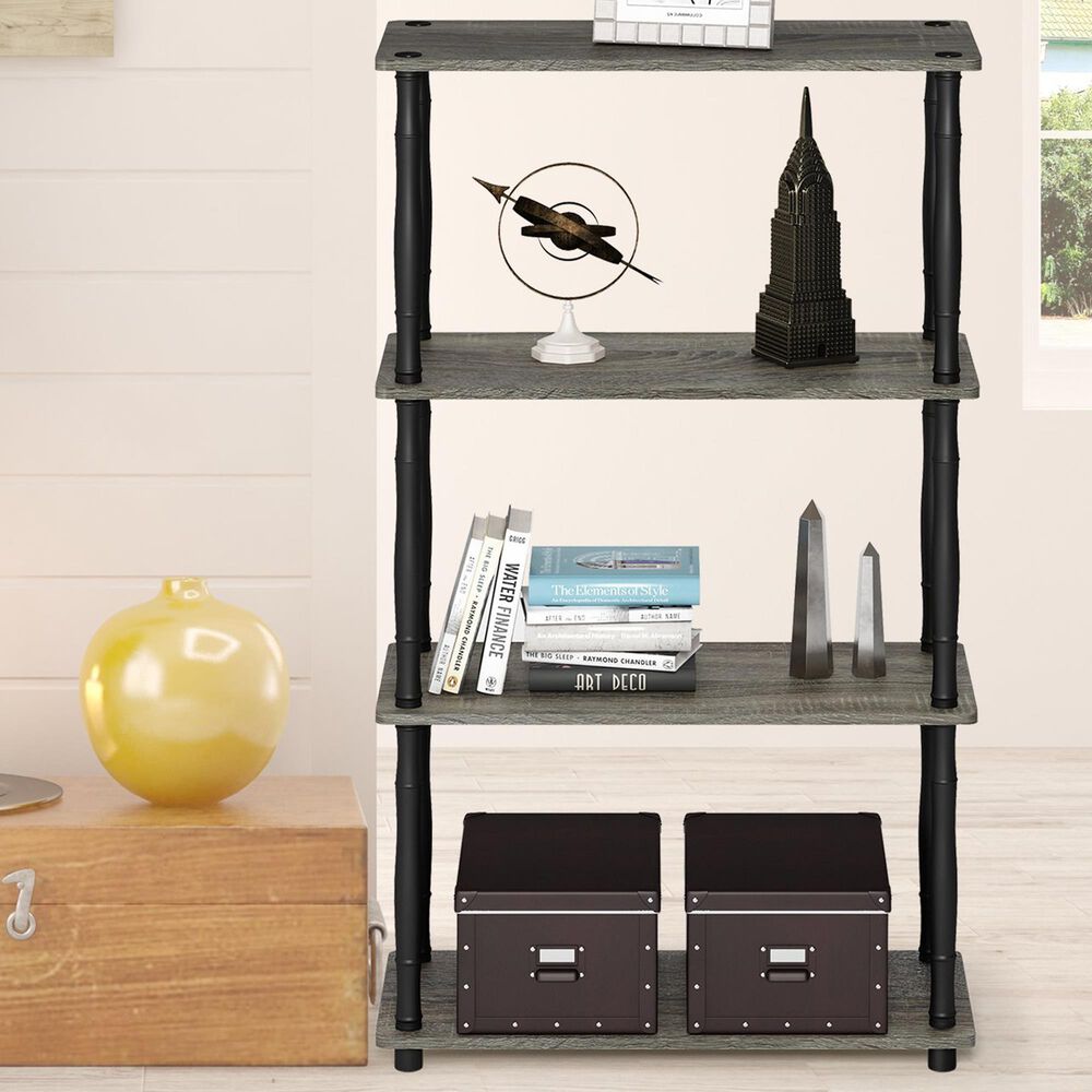 HOMLUX Turn-N-Tube 4-Tier Corner Open Storage Bookshelf in French Oak and Black, , large