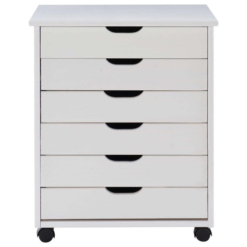 Linon Home Decor Cary 6-Drawer Wide Rolling Cart in White Wash, , large