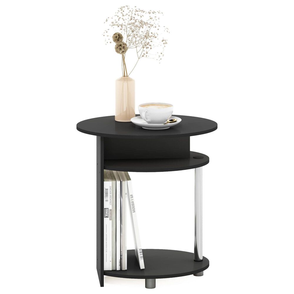 HOMLUX Oval End Table with Bookshelf in Americano and Chrome, , large