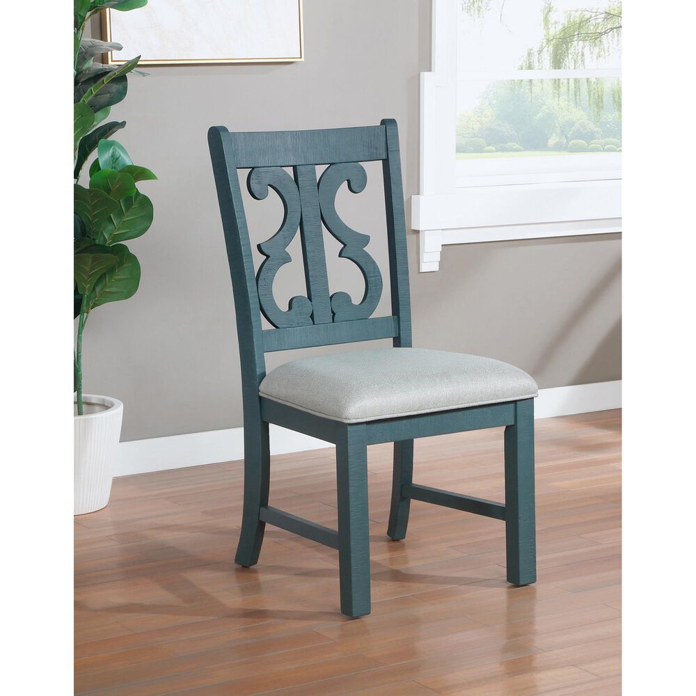 Furniture of America Gross Dining Chair in Antique Blue &#40;Set of 2&#41;, , large