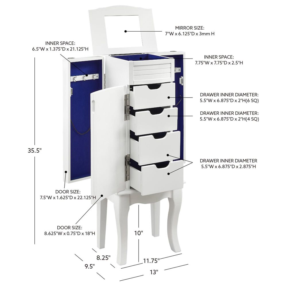 Linden Boulevard White 4 Drawer Jewelry Armoire in White, , large