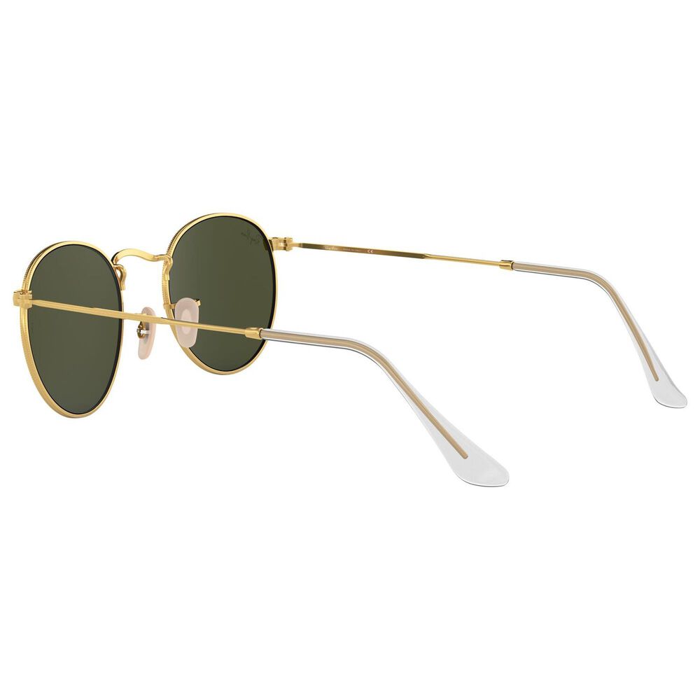 Rayban Glasses Round Metal Sunglasses with G-15 Green Lenses in Polished Arista Gold, , large