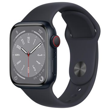 Apple Watch Series 8 GPS + Cellular 41mm Midnight Aluminum Case with Midnight Sport Band S/M and 2-Year AppleCare+, , large