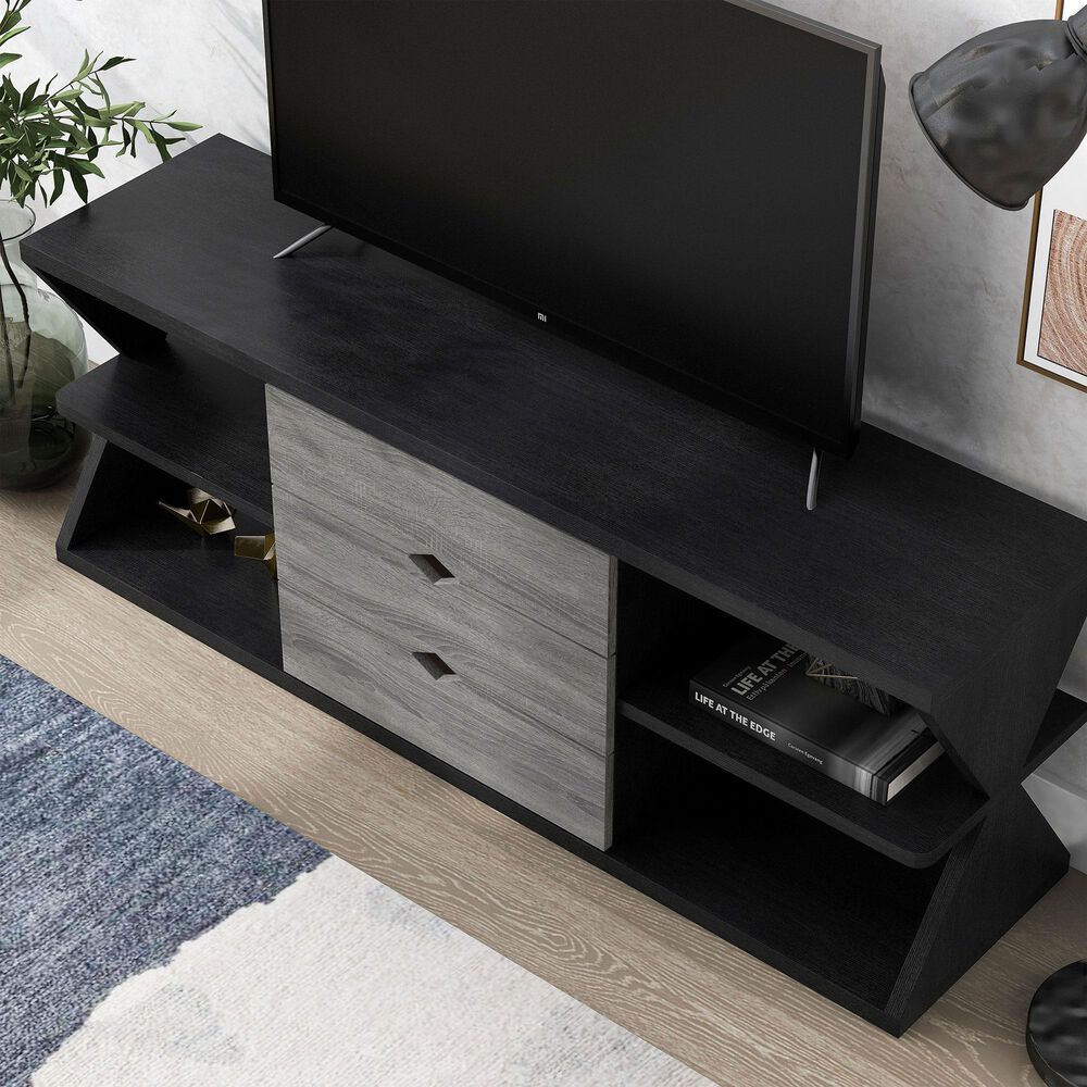 Furniture of America Finn 60&quot; TV Stand in Black and Distressed Gray, , large