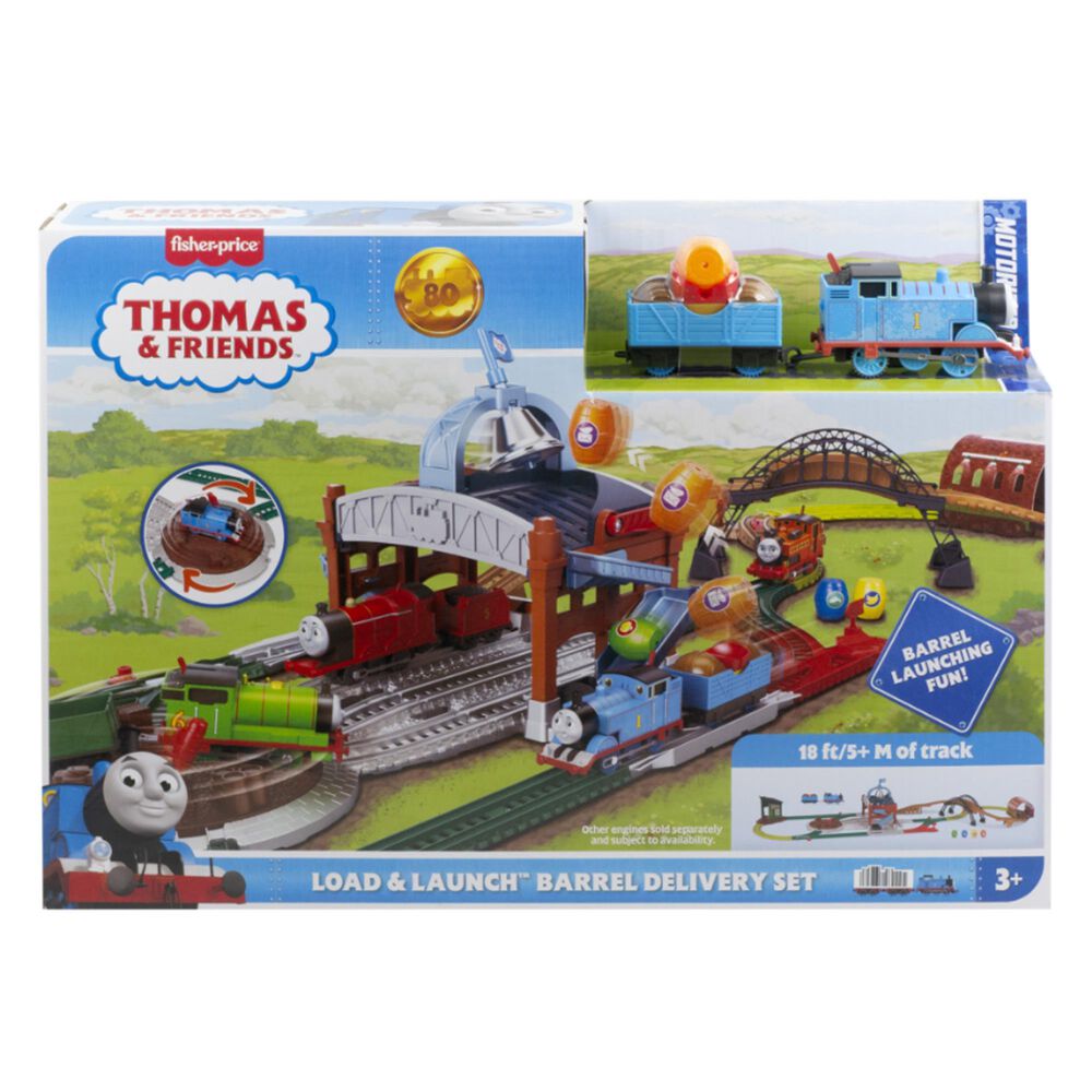 Fisher Price Load and Launch Barrel Delivery Set in Green, Blue, Orange, Grey, White and Brown, , large