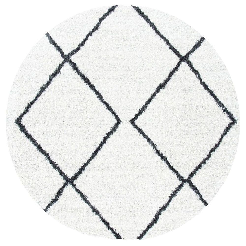 Safavieh August Shag 6"7" Round Ivory and Black Area Rug, , large