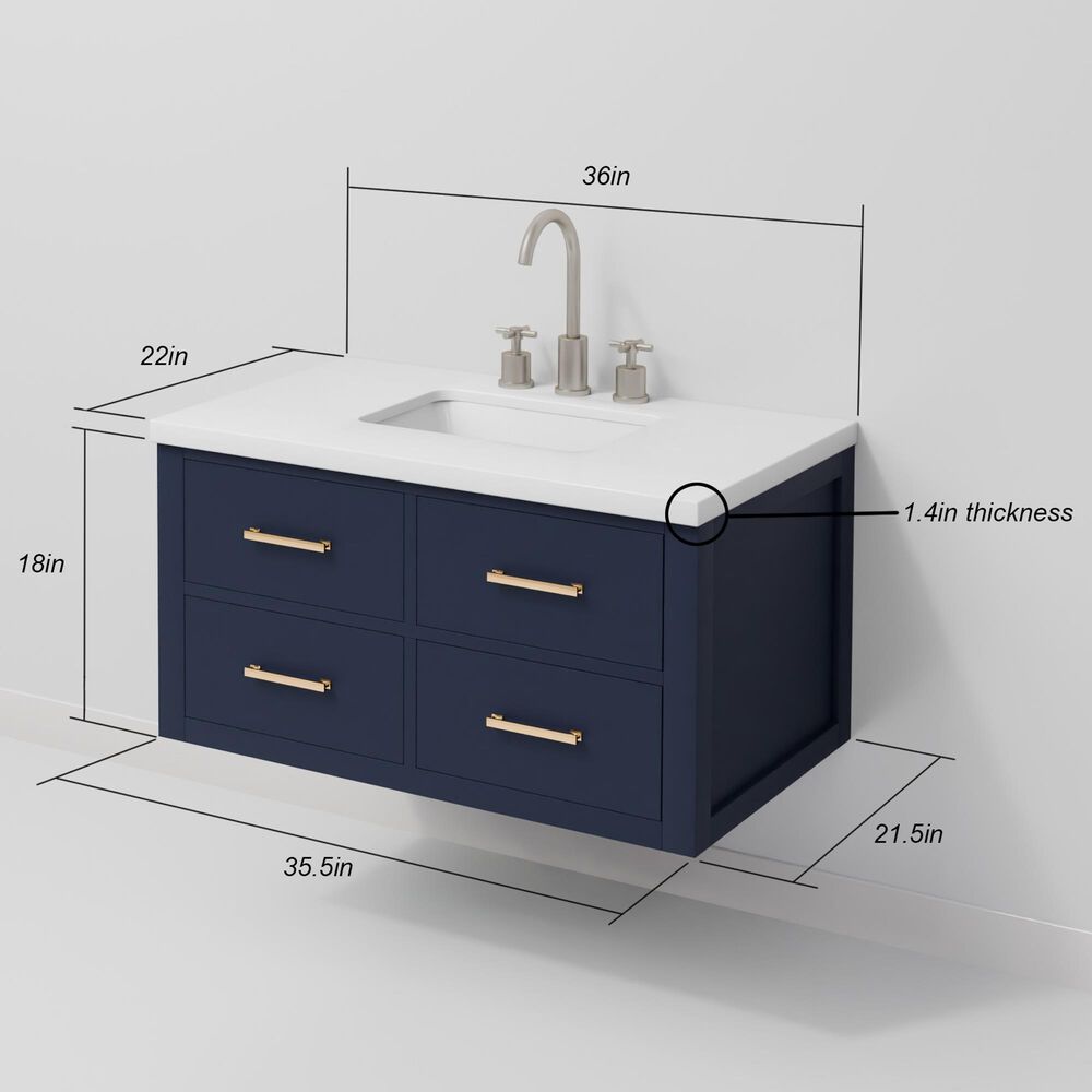 Lexora Home Castor 36" Single Bathroom Vanity in Blue with 2 cm White Cultured Marble Top and Rectangular Sink, , large
