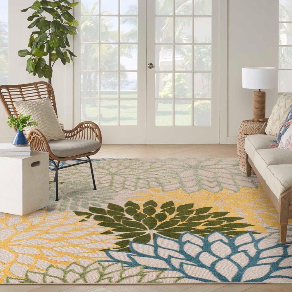 Nourison Aloha Floral 6&#39; x 9&#39; Green and Multicolor Indoor/Outdoor Area Rug, , large
