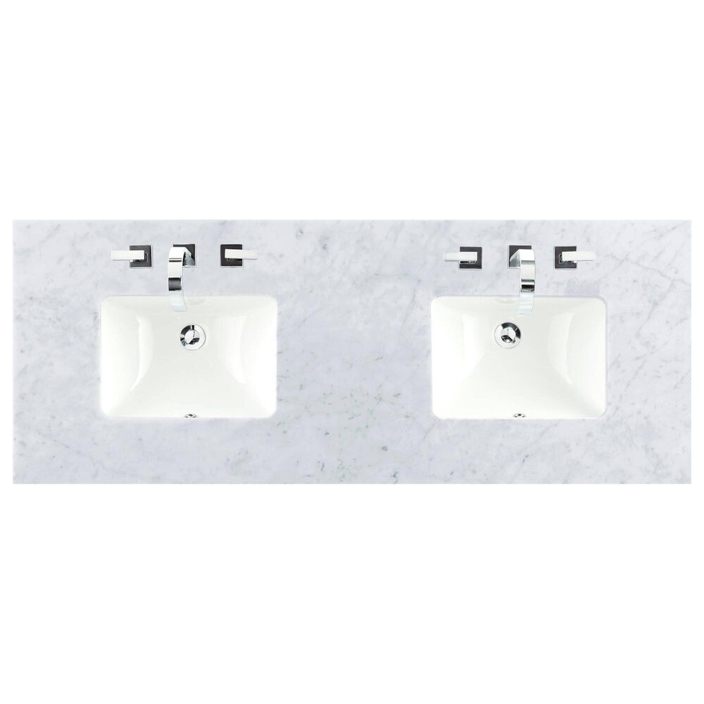James Martin Vanities De Soto 72&quot; Double Bathroom Vanity in Bright White with 3 cm Carrara White Marble Top and Rectangular Sinks, , large