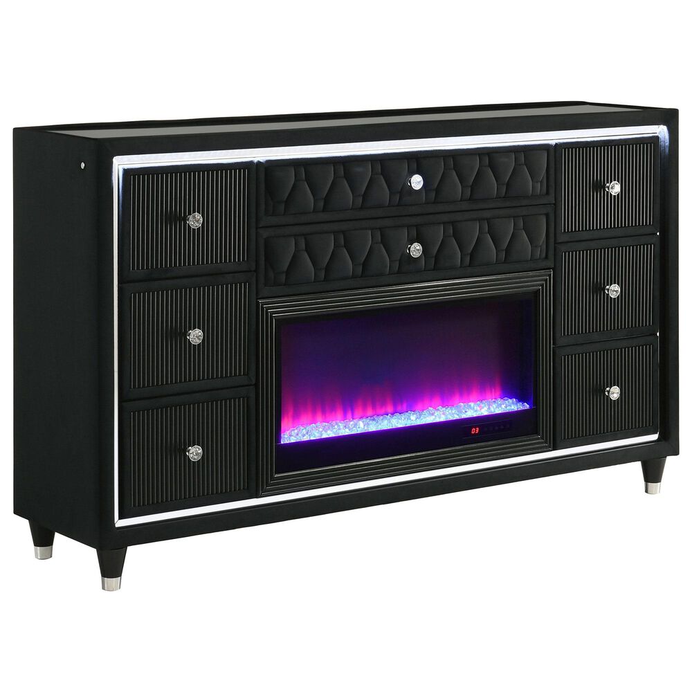 Pacific Landing Lorient Queen 5 Piece Set in Black with Fireplace, , large