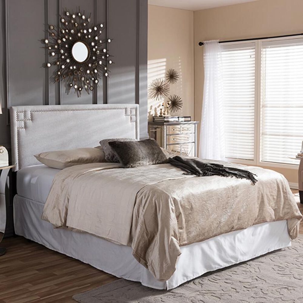 Baxton Studio Geneva Twin Upholstered Headboard in Greyish Beige, , large