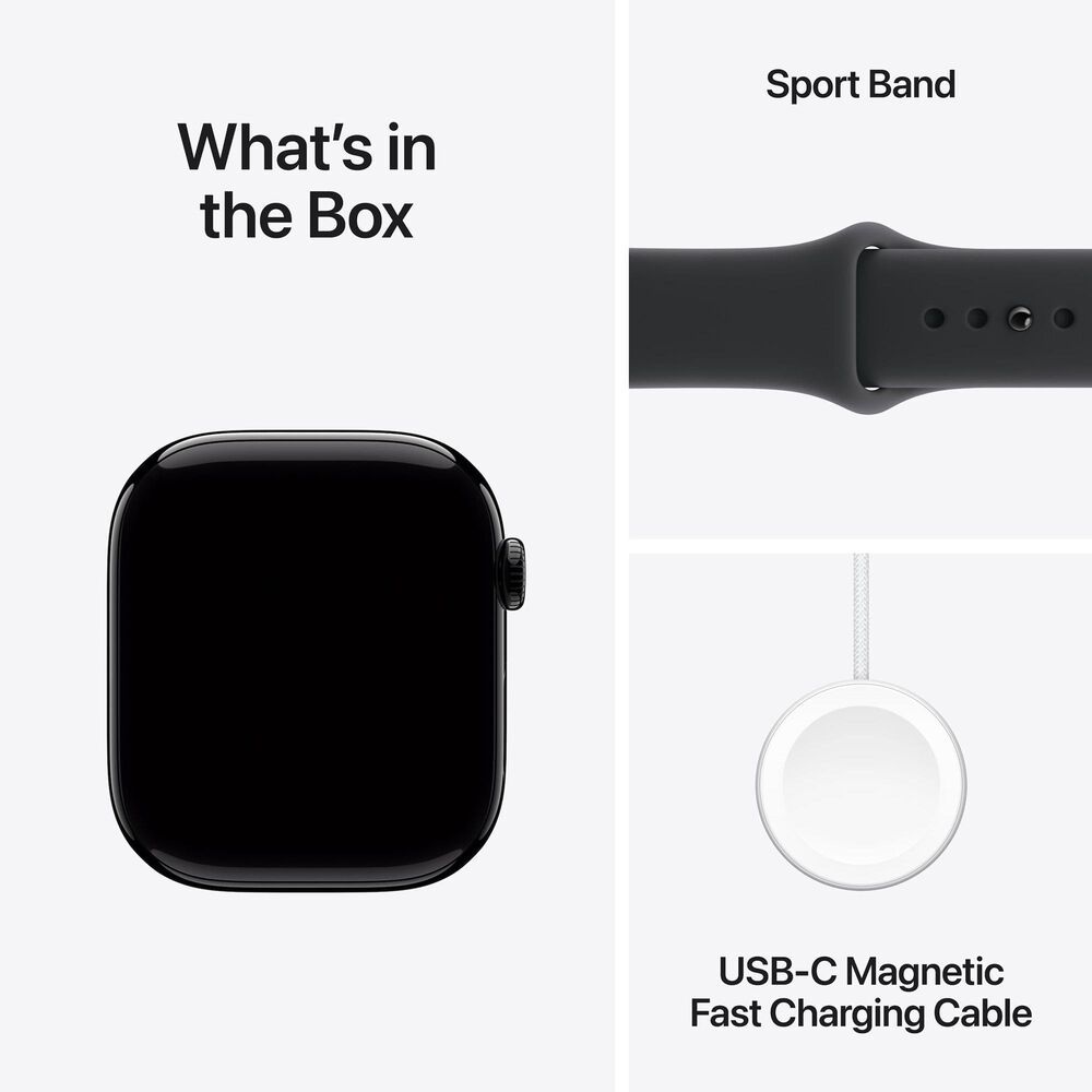 Apple Watch Series 11 (GPS+Cellular) 46mm Aluminum Case with Black Sport Band - M/L in Jet Black and 2-Year AppleCare+, , large